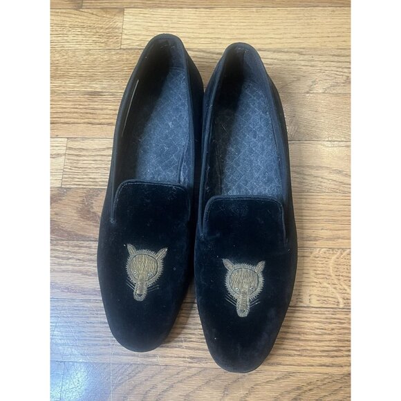 Incredible 1980s Brooks Brothers black velvet fox mask slippers loafers size 9 main image 6